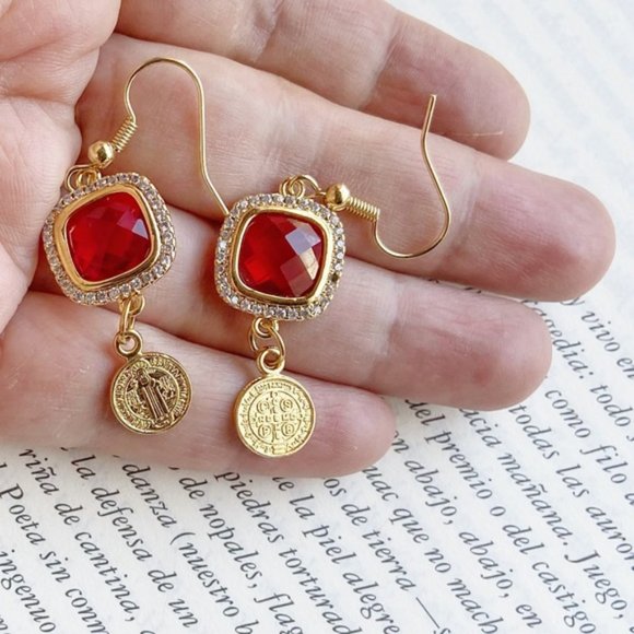 Alquimia Jewelry - RUBY RED CRYSTAL DIAMOND SAN BENITO DROP EARRINGS